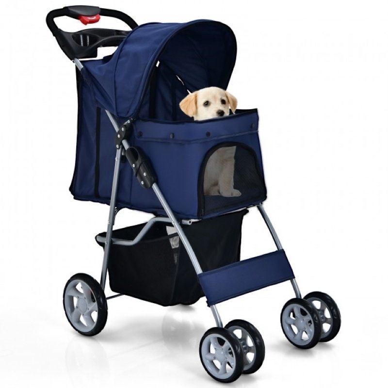 Simple Desight Foldable 4-Wheel Pet Stroller With Storage Basket Simple Desight Foldable 4-Wheel Pet Stroller With Storage Basket